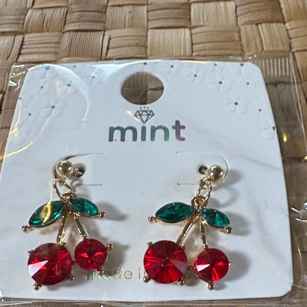 Mint Cherry Earrings with Vibrant Red and Green Accents